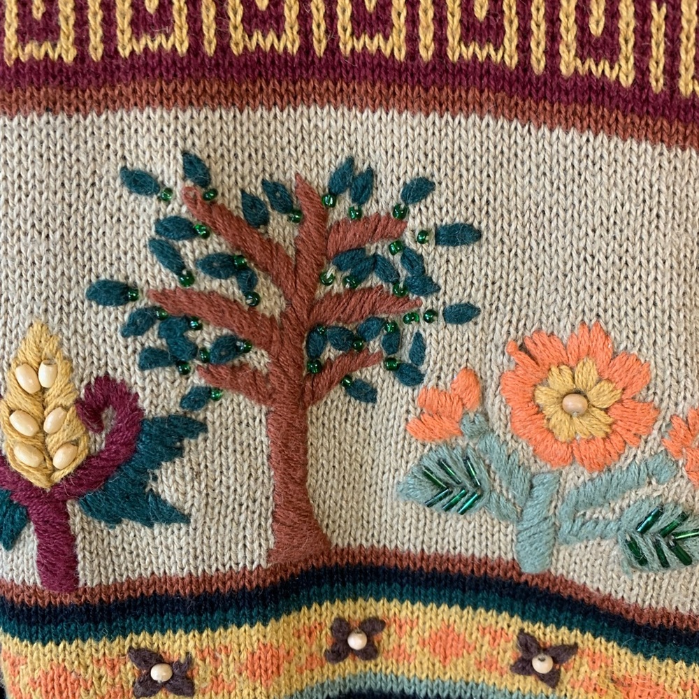 Vintage Arriviste Embroidered Beaded Monkey Novelty Print Cardigan Size M - Picture 9 of 13